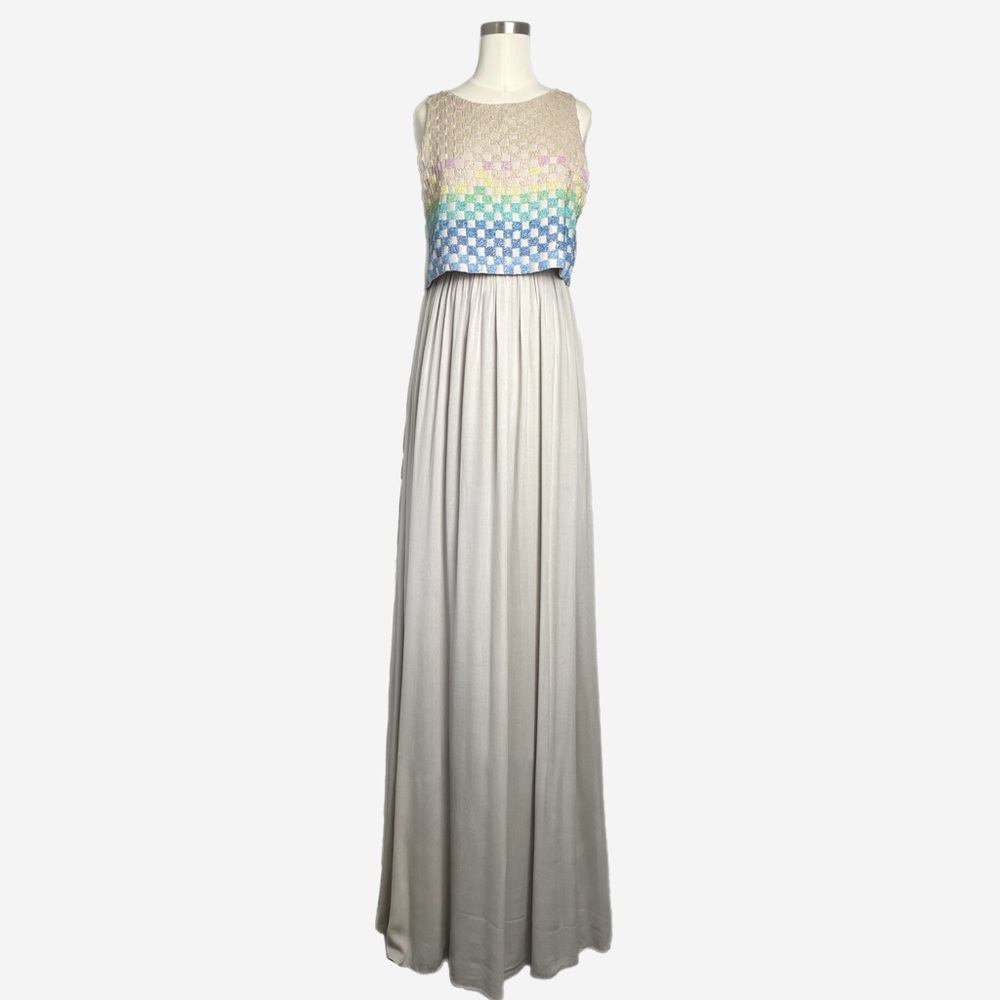 Mara Hoffman NWT Tan Linen Rainbow Beaded Maxi dress open back resort designer 4 - Picture 2 of 14